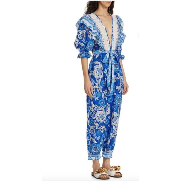 FARM Rio Pants - Farm Rio Full Of Flowers Ruffle Jumpsuit
